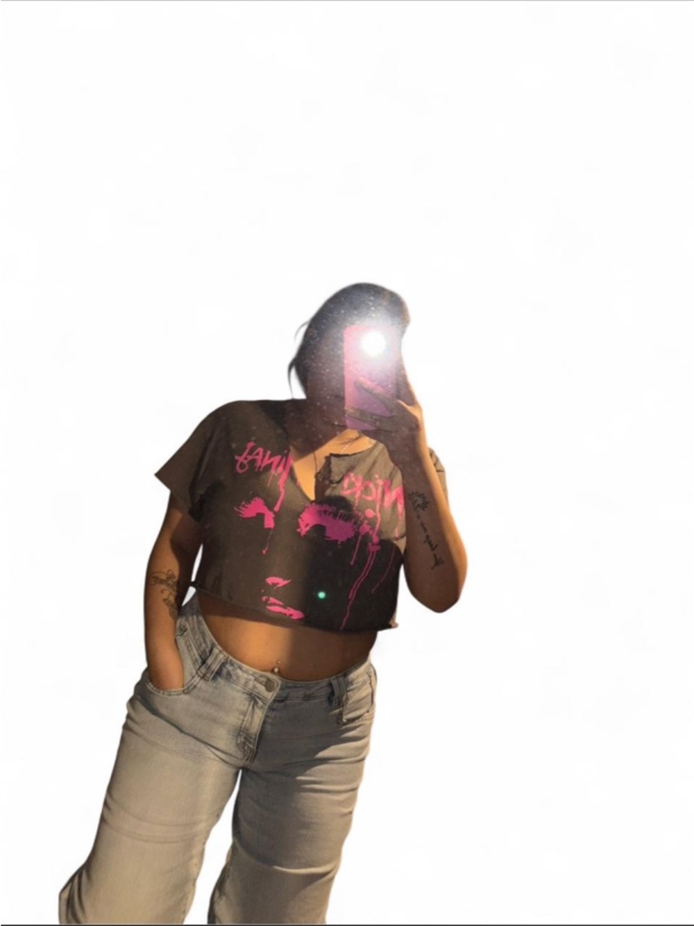 Nicki Minaj Black Cropped Tee with Hot Pink Face Graphic